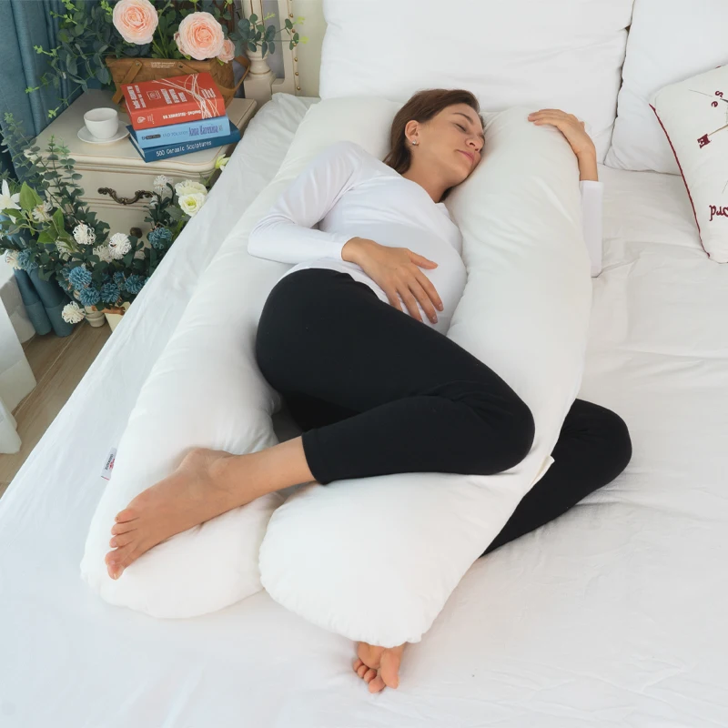 

QR U-Shaped Body Pillow/Made of White 100% Cotton/55"x29.5" Standard
