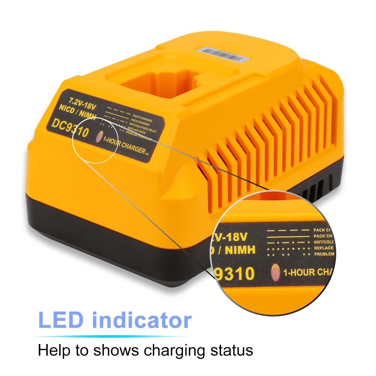 Ładowarka DC9310 do akumulatorów Dewalt 7.2V-18V NiCd i NiMh, zamiennik ładowarek DC9071 DC9096 DW9057 DE9039 DE9095 DE9096 — zdjęcie produktu 3