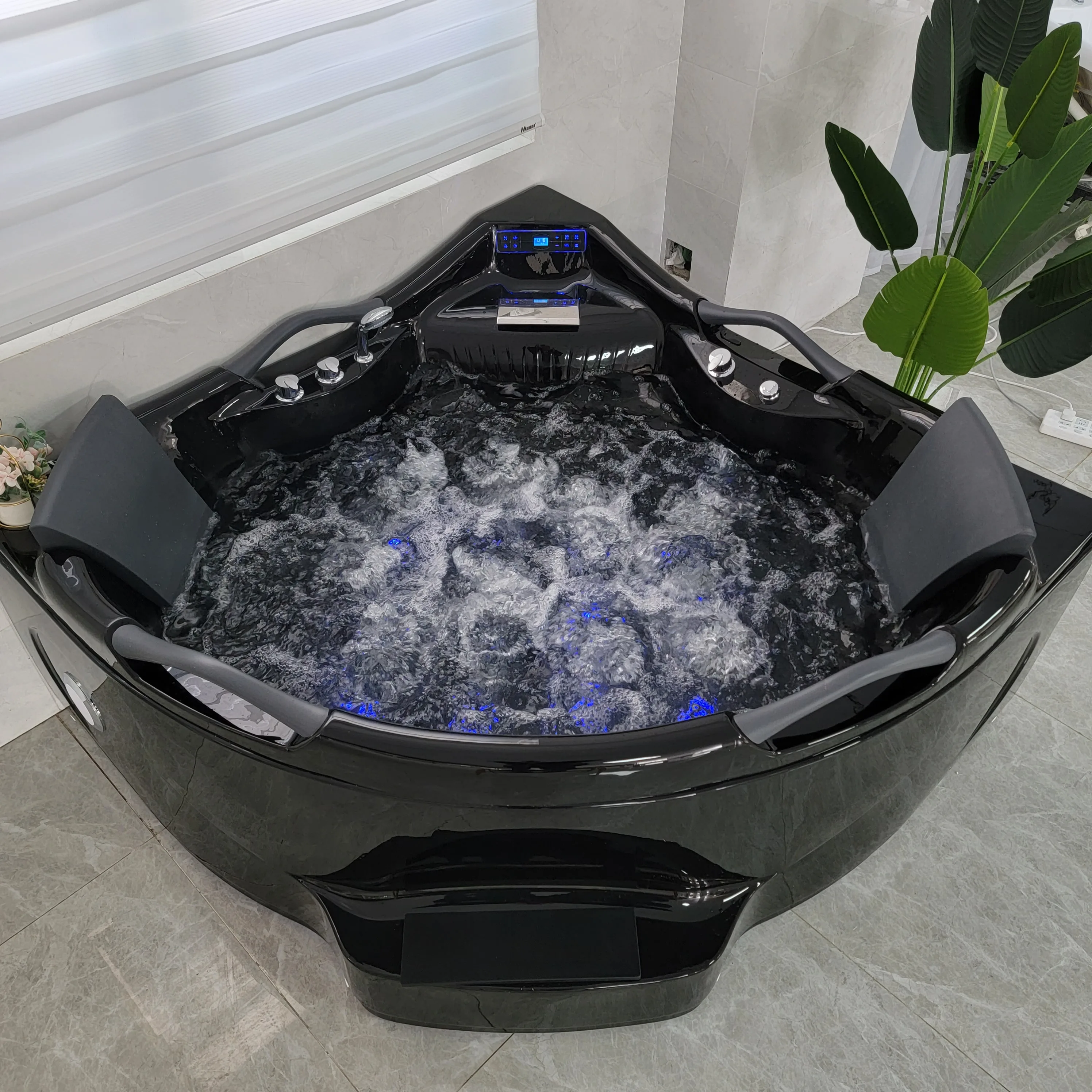 Modern Black Whirlpool & Massage Bathtub For Adults With Armrests Luxury Relaxation Spa For Home & Hotel Bathrooms