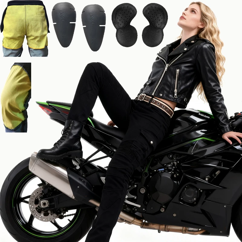 

Kevlar Motorcycle Jeans for Women Aramid Riding Pants Safety Protection Motocross Trousers Blue