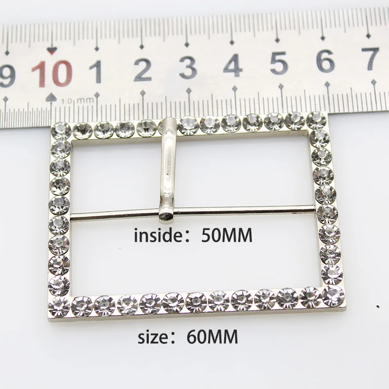 2Pcs 50*60MM Rhinestone Zinc Alloy Belt Buckle End Bar Heel bar Buckle Single Pin Belt Half Buckle For Leather Craft Bag Strap J