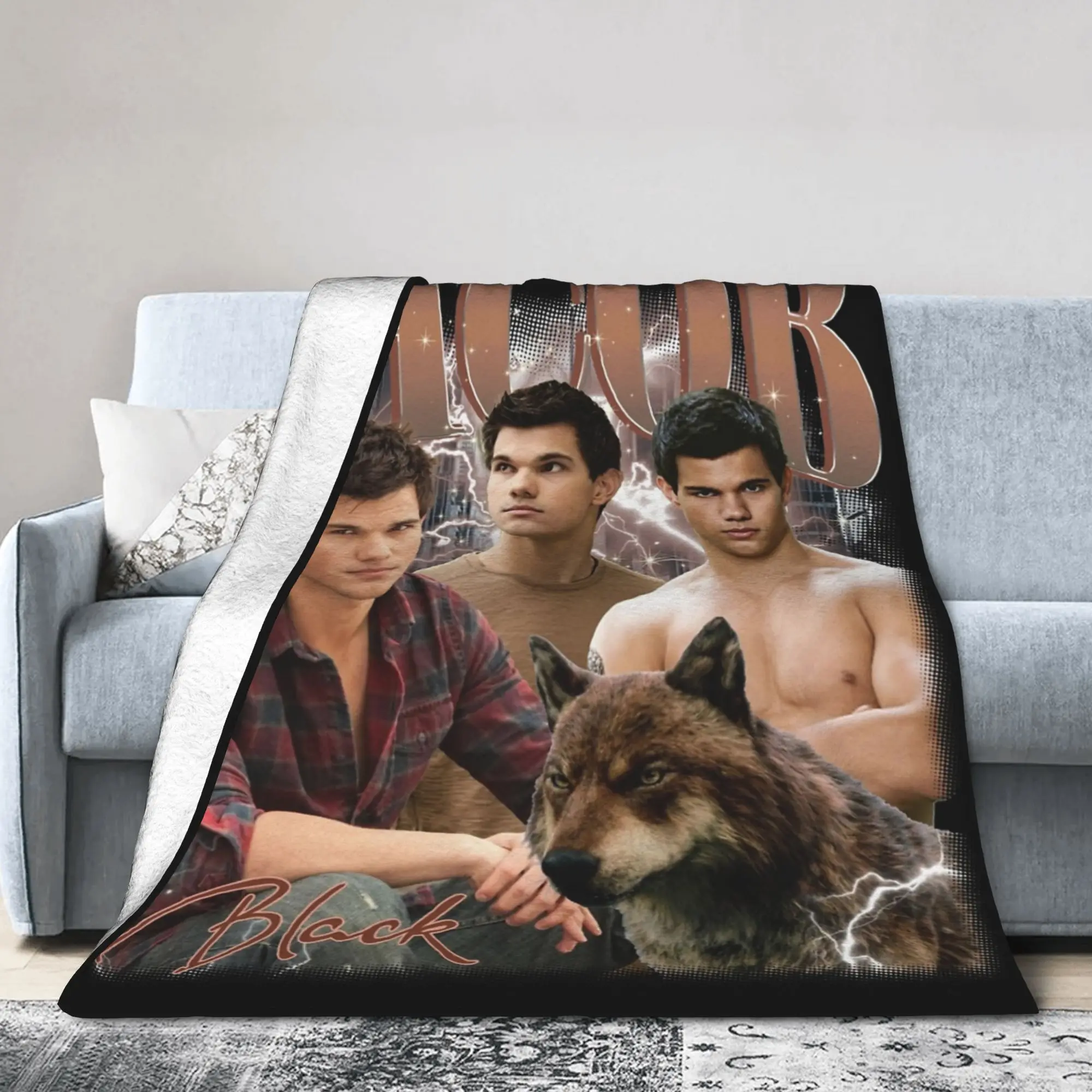 Jacob Black Twilight Bootleg Blanket Coral Fleece Plush Decoration  Warm Throw Blankets for Home Bedroom Plush Thin Quilt
