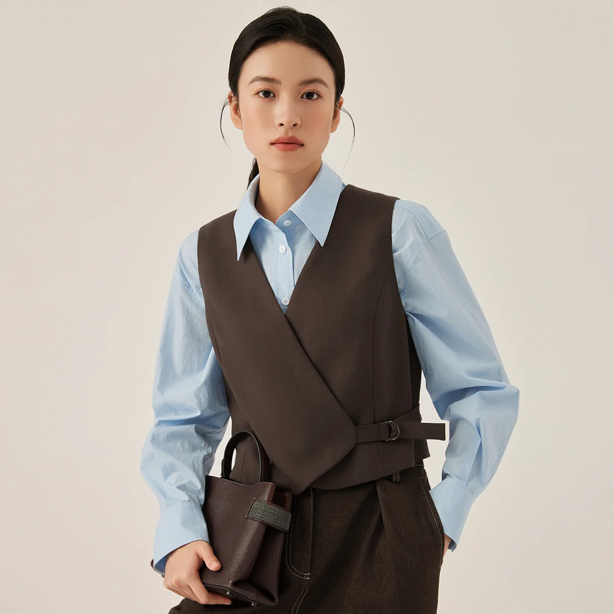 

KL7523326 Женский деловой пиджак, жилет без рукавов из смесовой шерсти с поясом, осенняя модная женская одежда