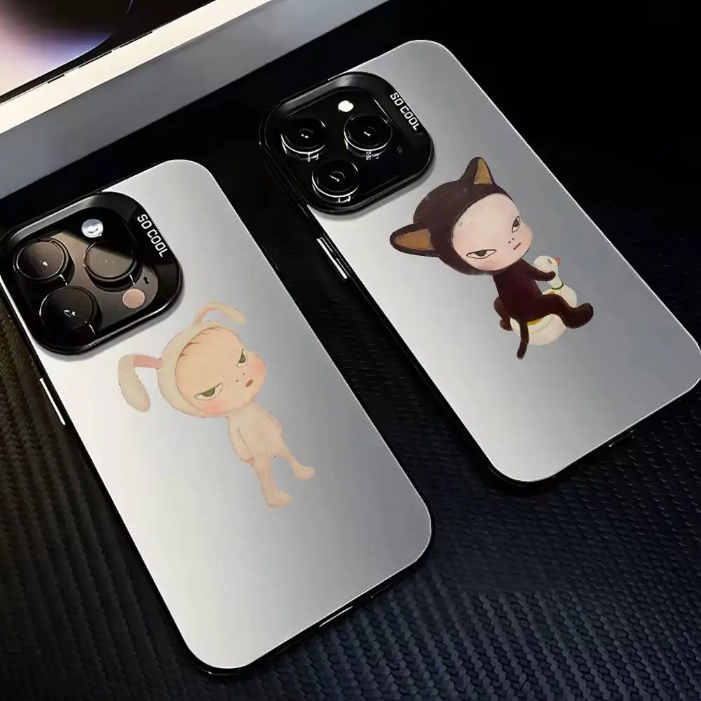 

Y-Yoshitomo N-Nara Art Phone Case For iPhone17 16 15 14 13 12 Pro Max Grey Black Matte Laser Metallic Aurora Funda