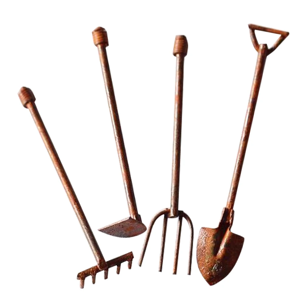 

4Pcs Mini Tool Set Vintage Zinc Alloy Miniature Garden Tools Micro Landscape Decor Fairy Supplies Tiny Garden Tools
