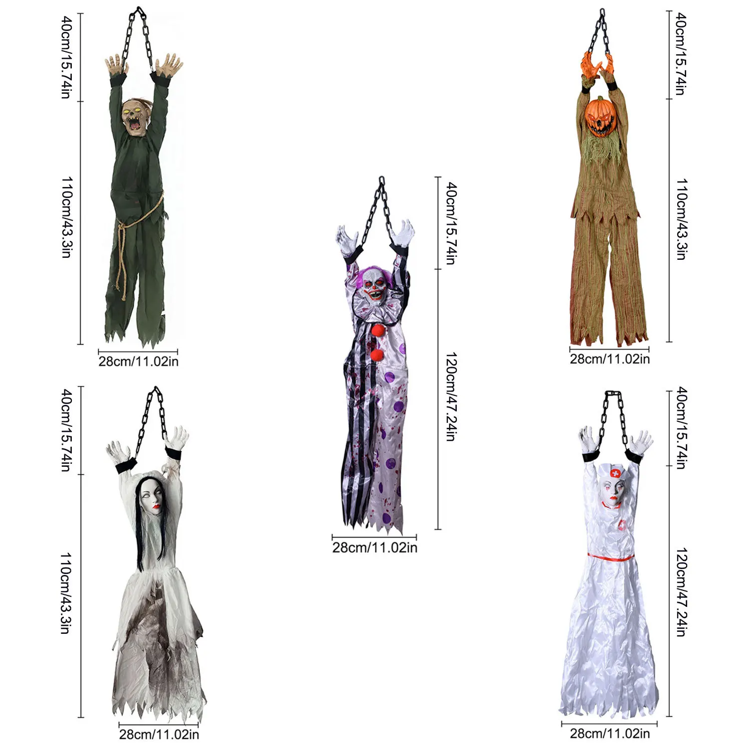 Animated Hanging Halloween Clown with Chain and Glowing Eyes description 2