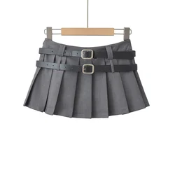 Summer short skirt y2k kawaii clothes skirts for women black mini skirt 2 belts korean fashion pleated skirt with shorts purple