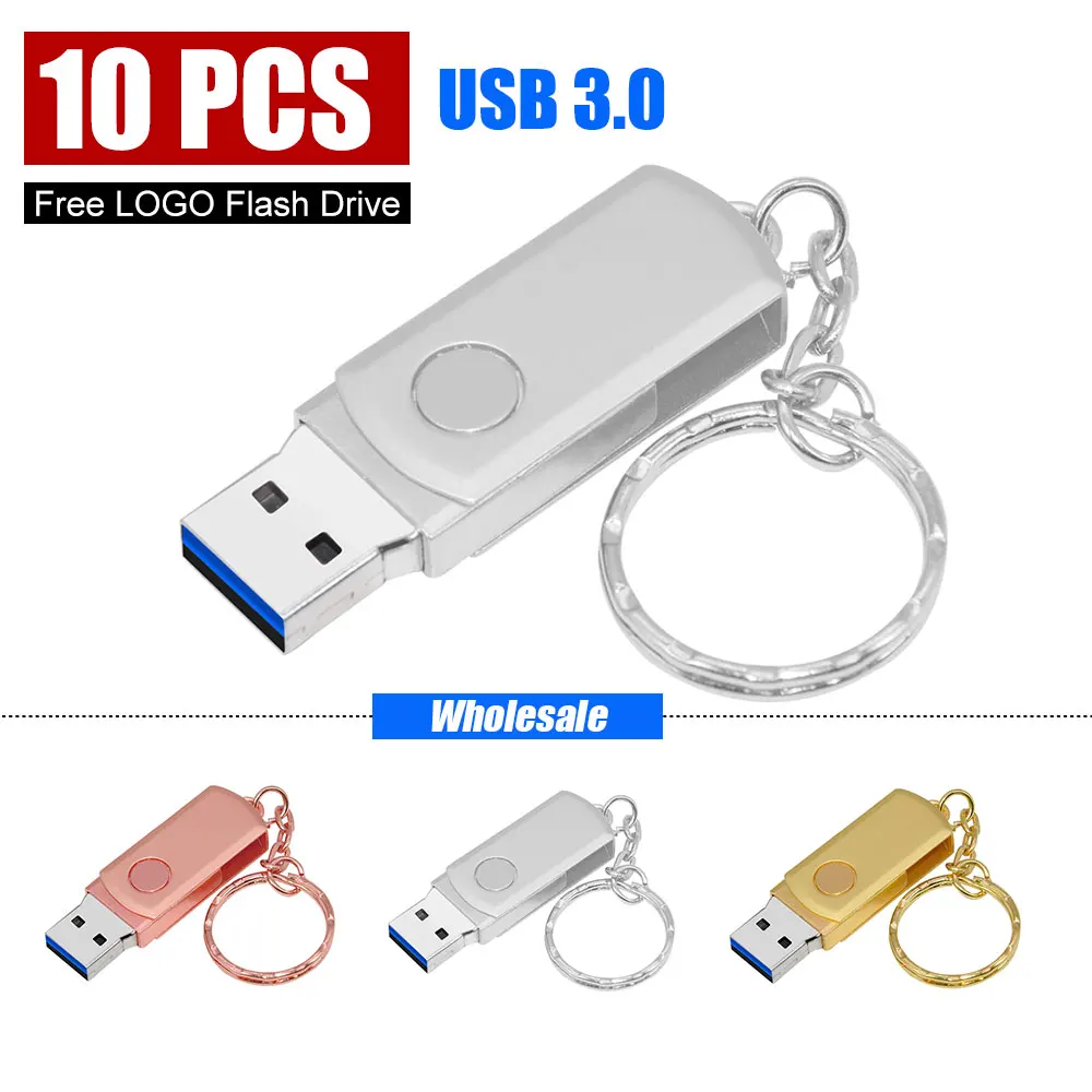 

10pcs USB 3.0 Pendrive Memory Stick 8GB 16GB 32GB 64GB Metal USB Flash Drive Pen Drive USB Stick 128GB Rotatable Mini U Disk