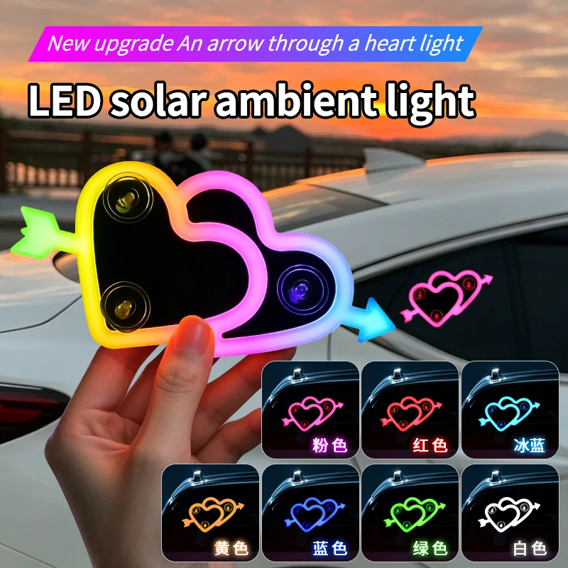 Car Neon Lights Ambient Lighting Interior Decoration Lights Wiring Free Solar Heart Lights Triangular Window Lights Modification