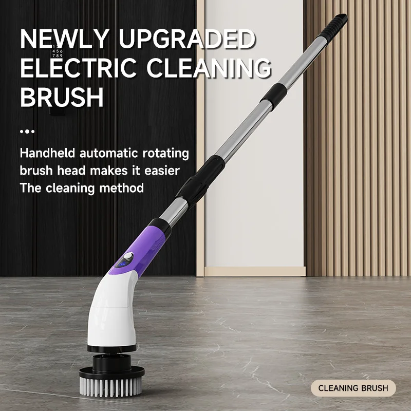 Electric Cleaning Brush 2-gear Electric Rotary Floor Scrubber Wireless Cordless 360 Adjust Extension Handle Home Cleaning Tools