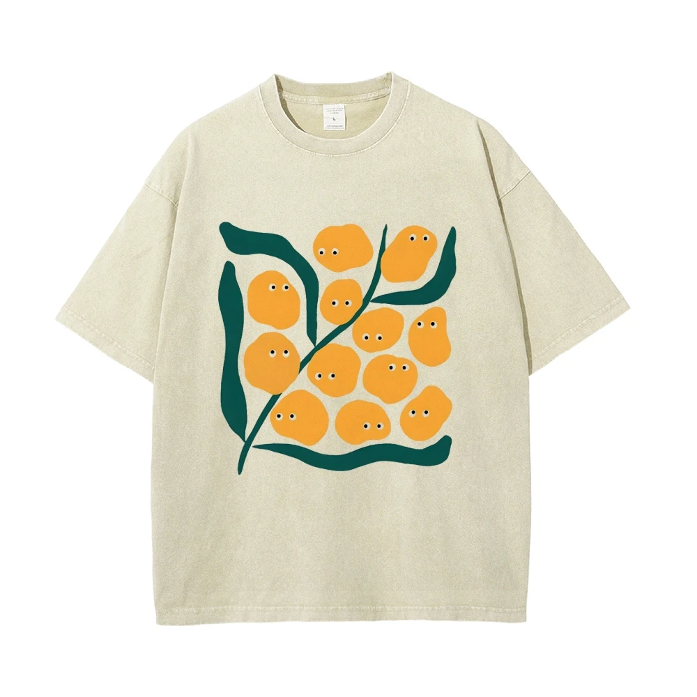 Boho Lemon Orange Fruit Floral Minimalist Matisse Abstract Botanical Nature Art Aesthetic Vintage Oversized Women's T-Shirt