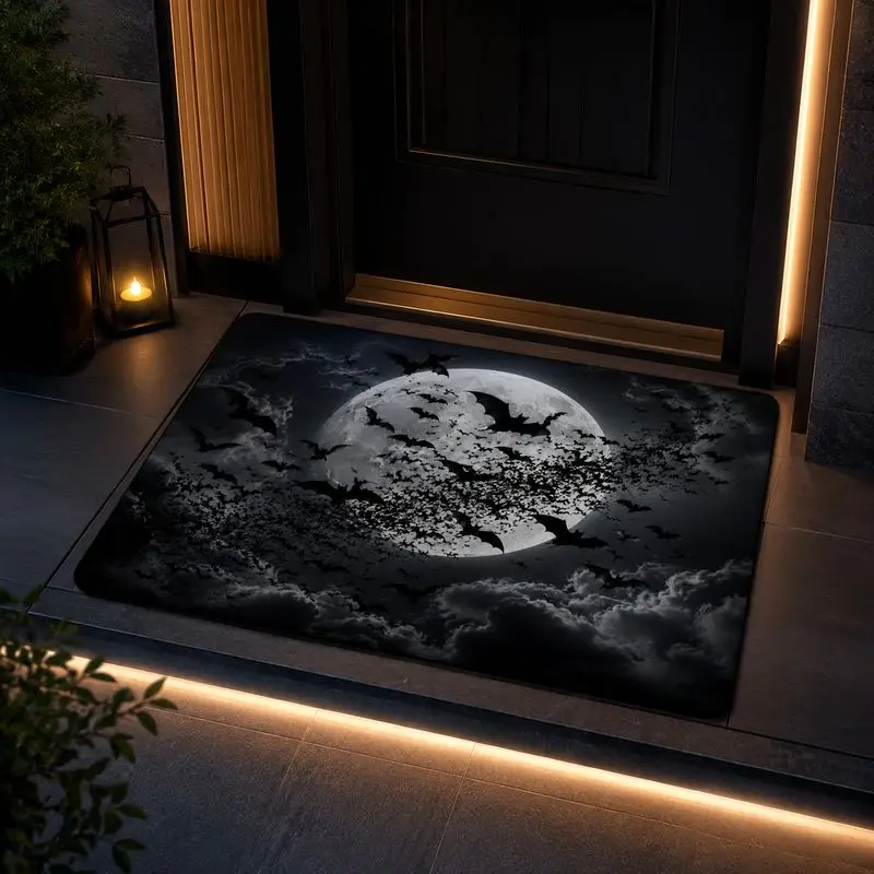 VIKAMA Dark Moon Night Bat Carpet Gothic Style Entrance Hall Floor Mat Bedside Photo Decoration Wear resistant Foot Mat