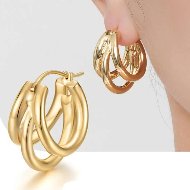 

New 18K Yellow Gold Women Fashion Hoop Earrings Stamp AU750