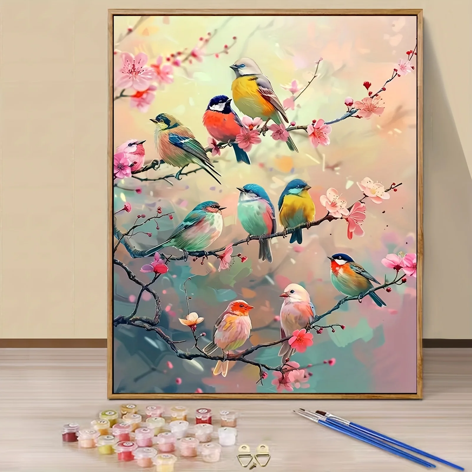 

Картина маслом с птицами и цветами по номерам, натюрморт, украшение для дома, картина на стену, спальня, комната, домашний декор, подарок, безрамный