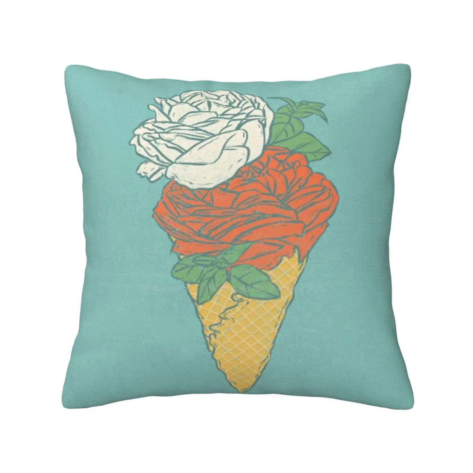 Rose Ice Cream Funny Cute Decor Square Pillowcase Pink Green Blue White Funny Amusing Cranium Pop Craft Color Colourful Rich