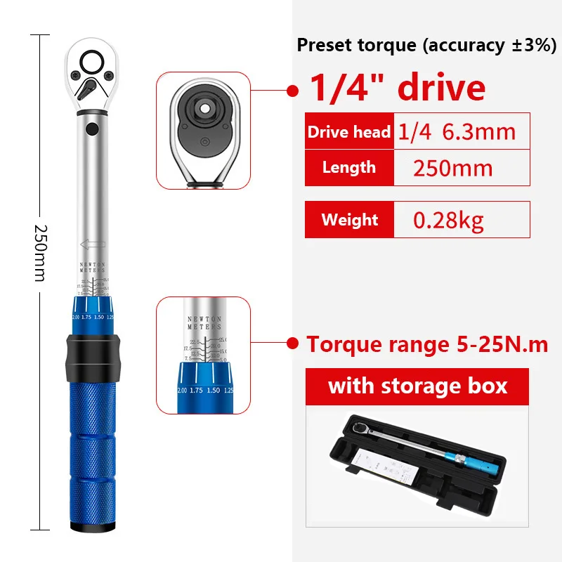 1/4 ''Drive 2-24N.m Nauwkeurige Dubbele Schaal Momentsleutel Set MTB Bike Socket Spanner Fiets Motor Ratel Reparatie Toolbox kit