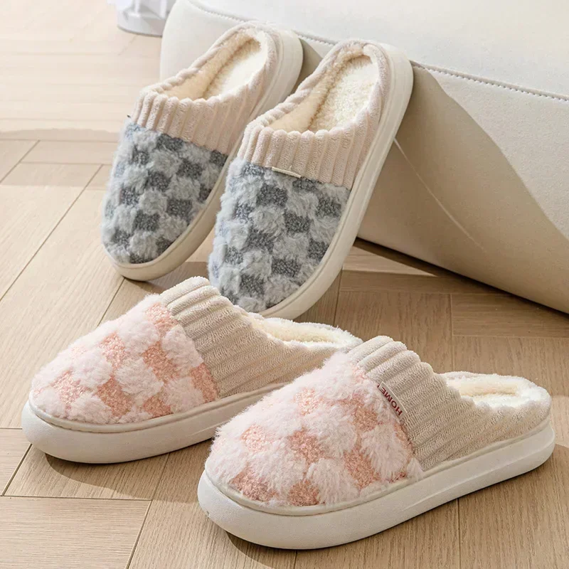 

Autum Winter Plush Warm Women Cotton Slippers Indoor Home Casual Toe Wrap Cartoon Slides Men Anti Slip Thick Platform Soft Shoes