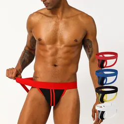 4 couleurs hommes coton sous-vêtements serrés Jockstrap dos nu tongs respirant Jock sangle Homme Slip String Homens