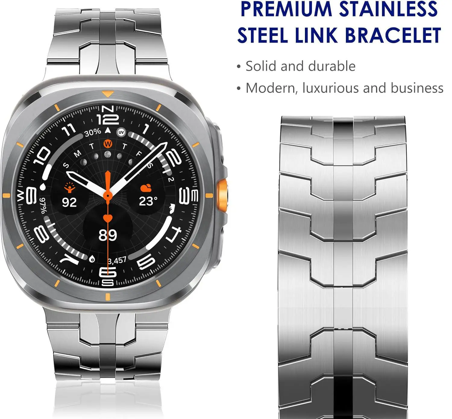 Luxuriöses Edelstahlarmband für Samsung Watch8, Butterfly-Schnalle, Metall, gepanzertes Samsung Ultra-Armband – Detail 15