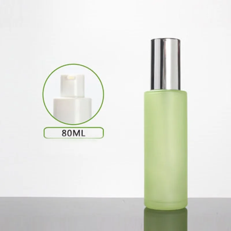 Butelka szklana matowa/zielona/niebieska 80ml srebrna nakrętka z pompką serum/balsam/emulsja/podkład/gel/toner nawilżający opakowanie kosmetyczne do skóry