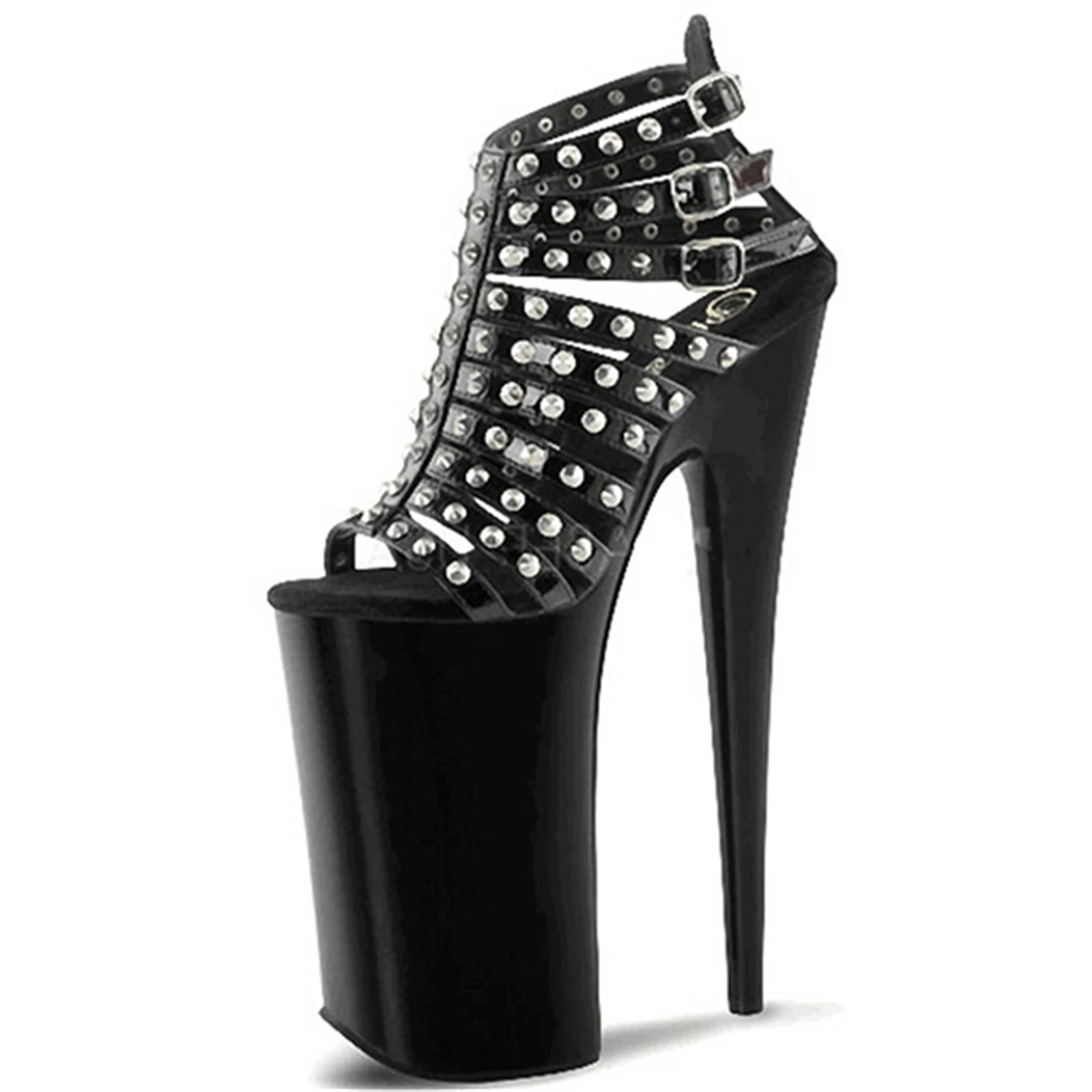 ​23CM Platform T-Bar Sandals Black, Fully Rhinestone Encrusted High Heels, Crystal Covered Evening Shoes​