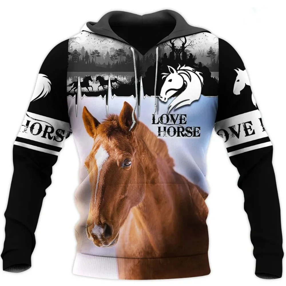 Sweat à capuche imprimé animal d\'art 3D, beau cheval, sweat Harajuku, streetwear, sweats à capuche d\'automne, veste décontractée unisexe,