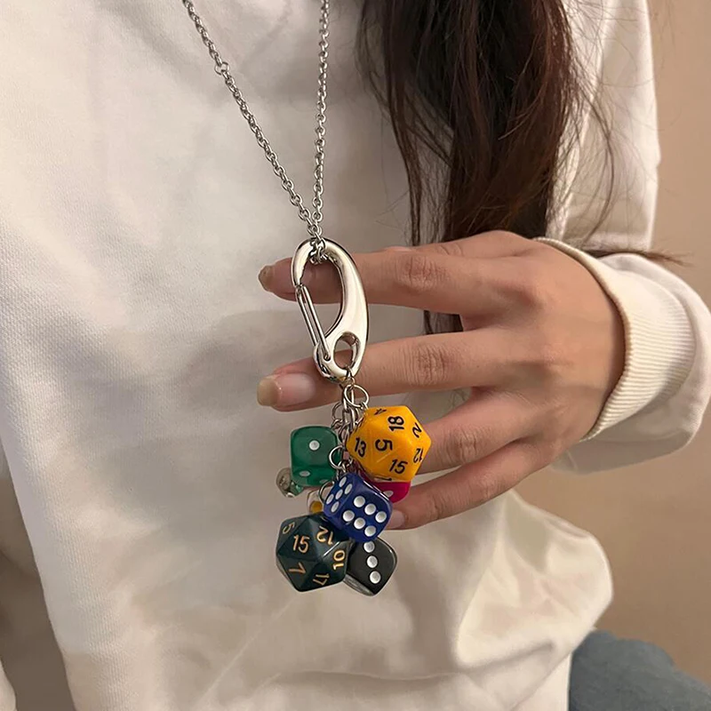 Detachable Colorful Dice Skewers Keychain Necklace For Women Girls High-end Personalized Long Sweater Chain Accessories Gifts