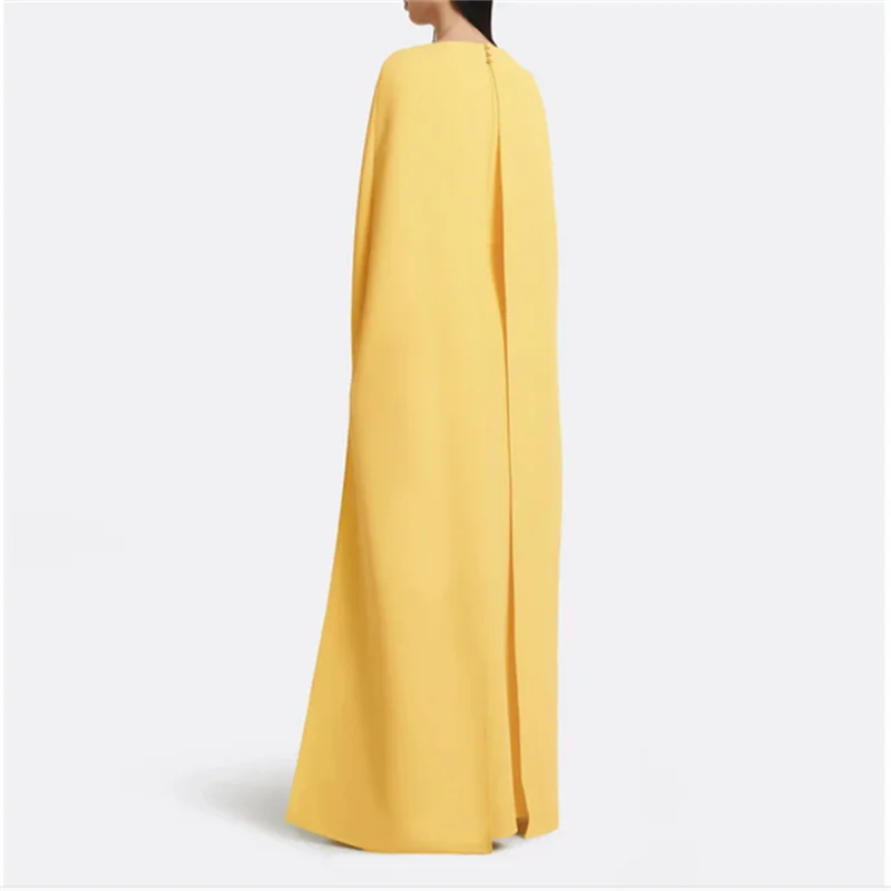 エレガントなパーティードレス イエロードレス 2025 女性用イブニングドレス ドバイ ソワレドレス フロア丈 プロムドレス キャップ付き カスタマイズ可能