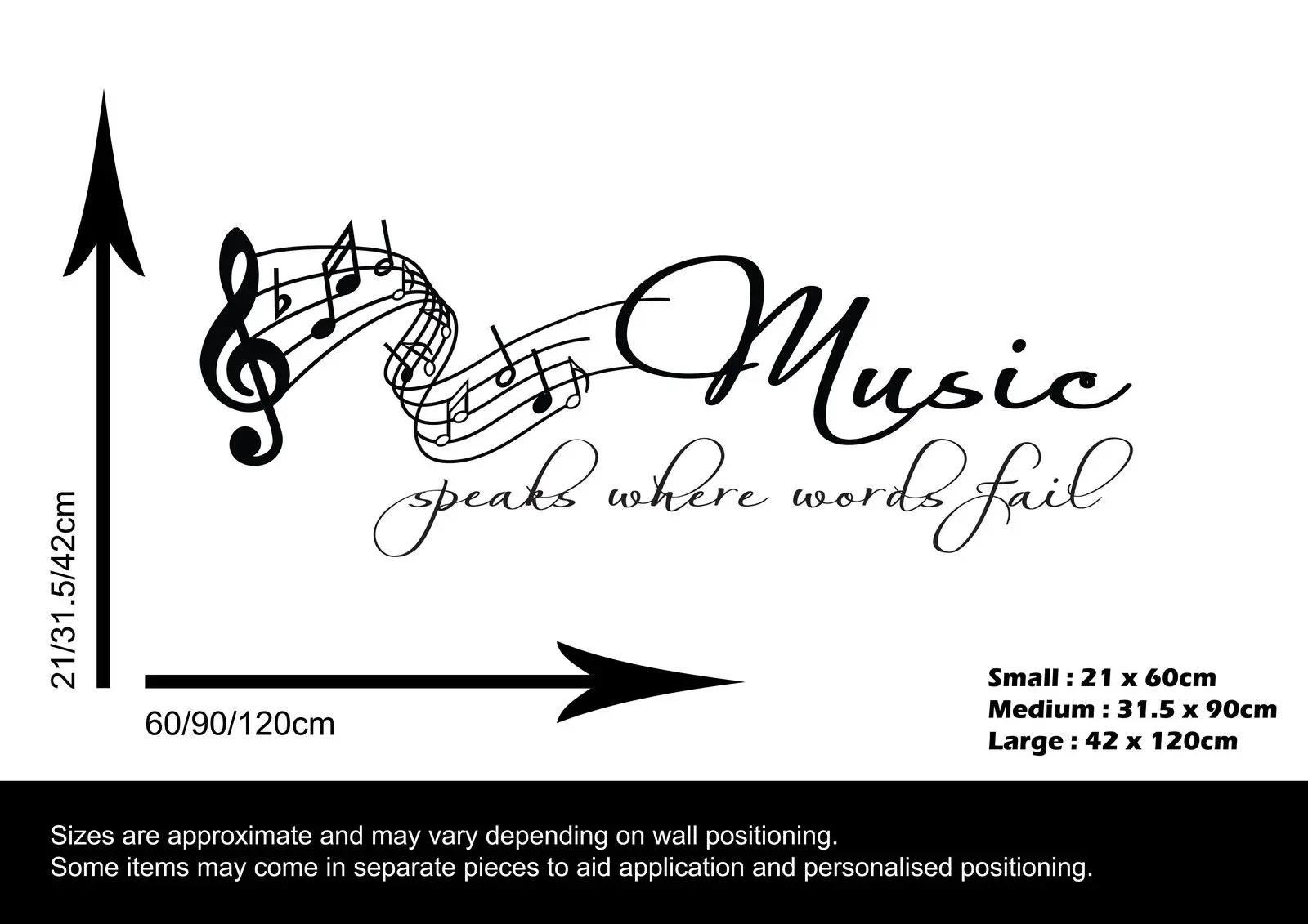 MUSIC SPEAKS WHERE WORDS FAIL  quote Stickers  decor  decal removeable Custom DIY Kids gift