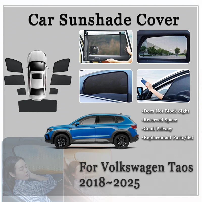 

For Volkswagen Taos VW Tharu 2018~2025 Car Sunshade Pads Anti-UV Magnetic Sun Visors Black Window Shades Covers Auto Accessories