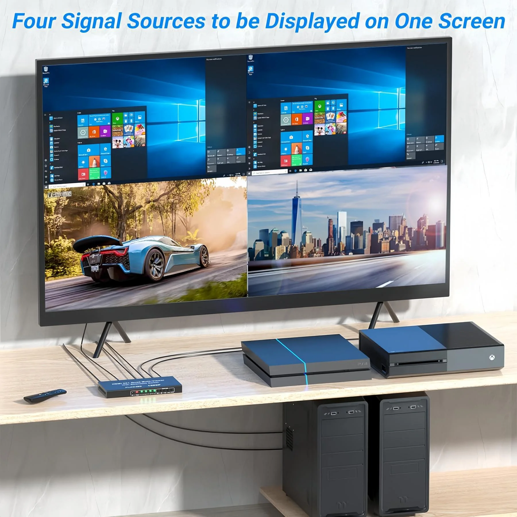 4X1 HDMI Swithcer, HDMI Four-way Multi-viewer HDMI Switcher 1080p HDMI Distributor Seamless Infrared Control 3D Support 5 Modes,