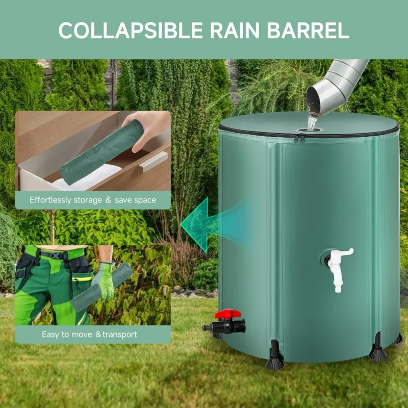 

Collapsible Rain Barrel 53 Gallon Water Storage Container Portable Rainwater Collector System with Spigot Filter Overflow