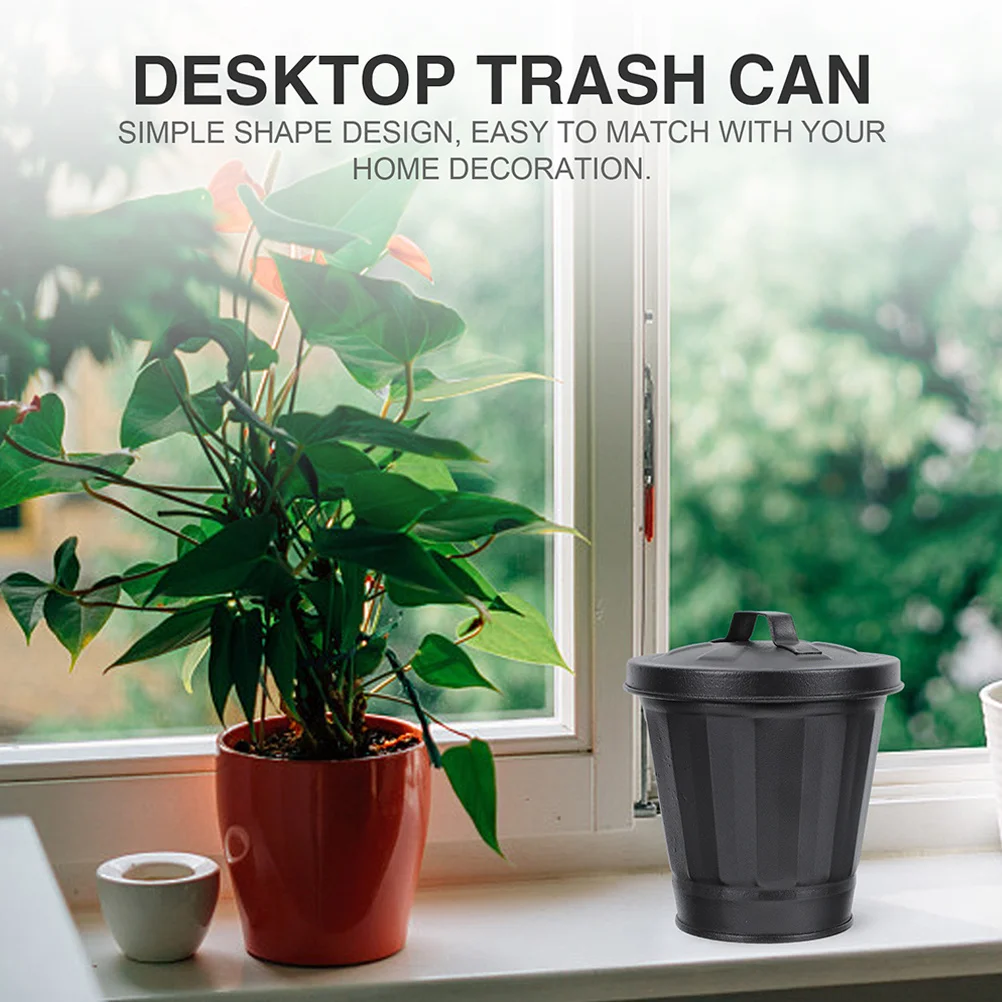 

2Pcs Mini Trash Cans Metal Desktop Wastebasket Galvanized Iron Small Size Lid Cover for Office Bedroom Kitchen Garbage Bin