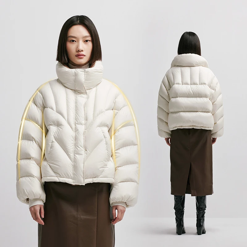 Chericom Chaqueta corta de plumón para mujer, silueta recortada, acolchado, minimalista, cuello levantado, informal, cálido, acolchado, prendas de vestir exteriores Y298089Y