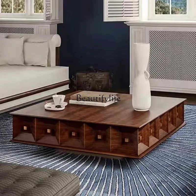 

Italian light luxury solid wood square coffee table retro walnut medium and antique coffee table