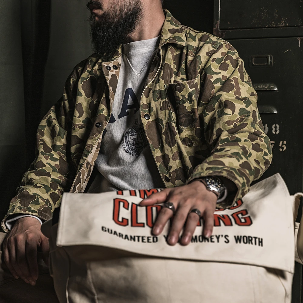 

New Red Bronson USMC P42 Du Hunting Camouflage Work Jaet Men's HBT Coat Youth Faion Long Sve Stand Fit Outerwear