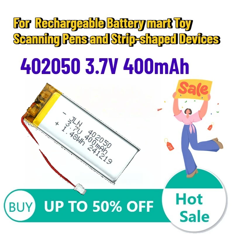 

402050 Polymer Lithium Battery 3.7V 400mAh Rechargeable Battery for Smart Toy Scanning Pens and Strip-shaped Devices
