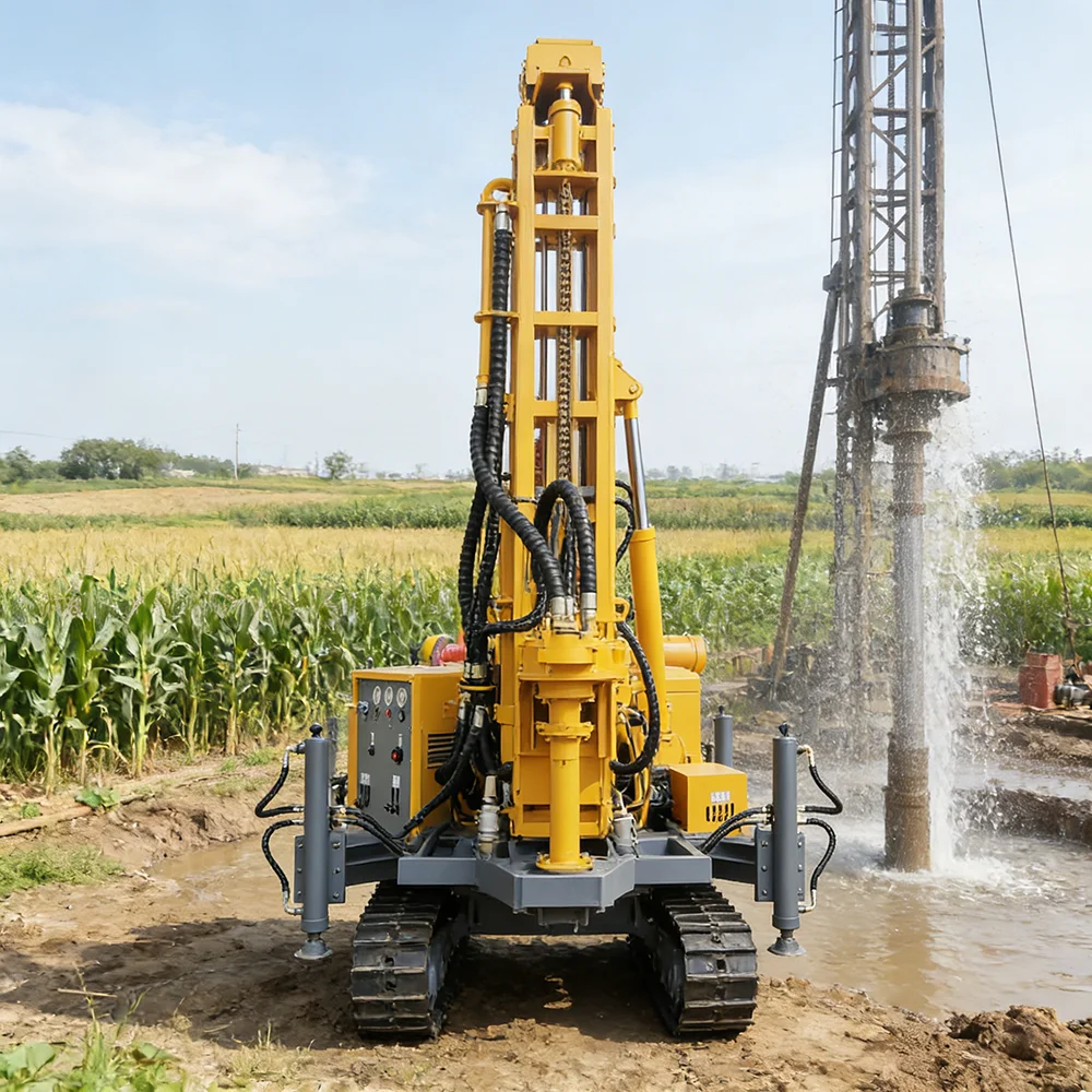 Portable Pneumatic Water Well Drilling Rig 300m Crawler Type with Air Compressor