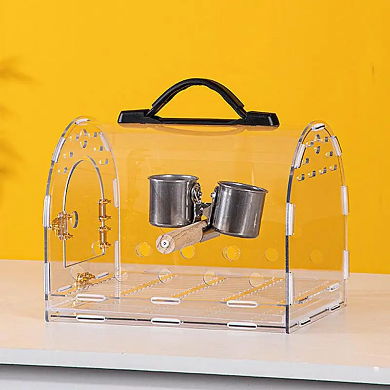 

Bird Carrier Travel Cage Acrylic PVC Handle Bird Carrier With Double Feeding Cups Portable Outdoor Cage For Peony Muglets