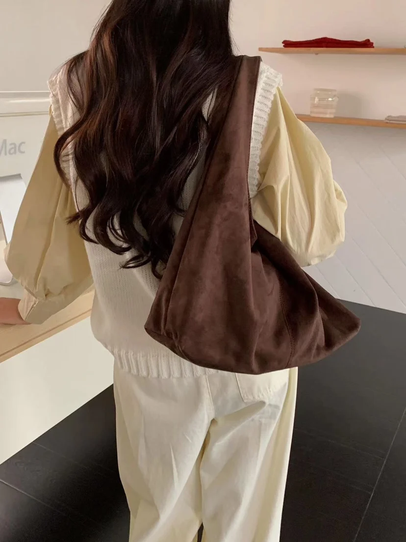 vintage faux suede hobos women shoulder bags large capacity tote bag retro trend autumn big shopper purses handbags 2024