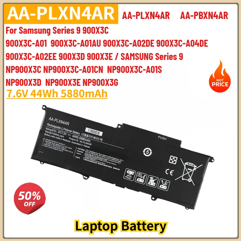 AA-PLXN4AR Laptop Battery 7.6V 44Wh 5880mAh For Samsung 9 900X3C 900X3C‑A01 900X3C‑A01AU 900X3C‑A02DE 900X3C‑A04DE 900X3C‑A02EE