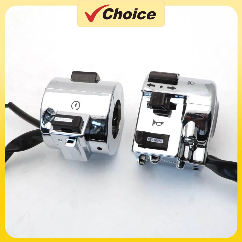 1 Pair Right and Left Side Chrome Plated Control Switch for 25mm Handlebar GY6 Moped Retro Vintage Scooter 50cc 125cc 150cc