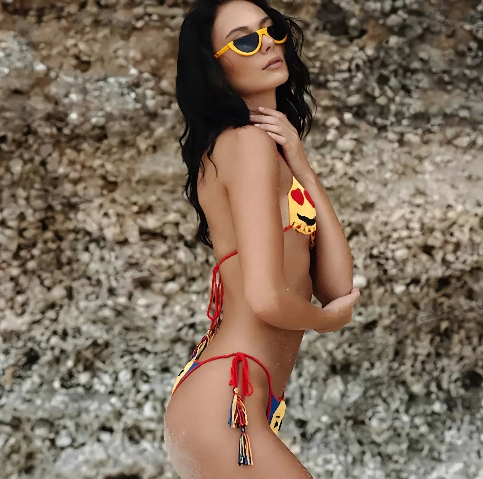 Nueva moda Patchwork dibujos animados conjuntos de dos piezas traje de baño mujeres colorido traje de baño divertido traje de baño conjunto de Bikinis de punto