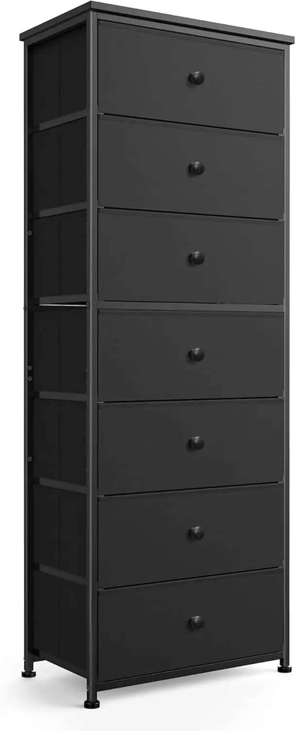 

Tall Fabric Dresser for Bedroom, Vertical Storage Organizer Tower with 7 Drawers, Chest of Drawers with Bins, Steel Frame