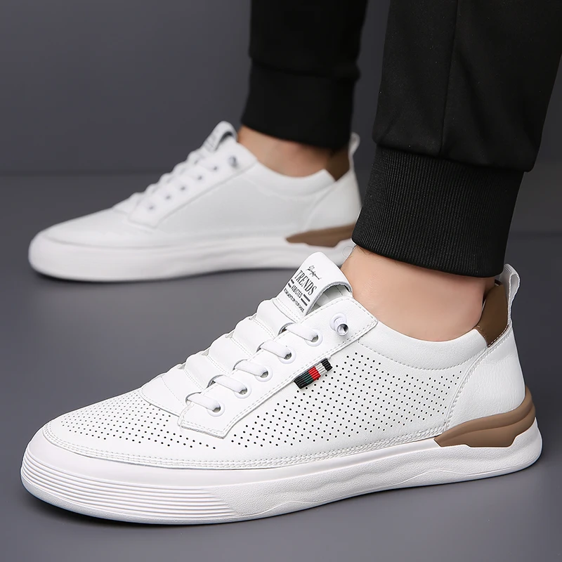 

Men's Hollow Out Leather Casual Shoes, Breathable Slip-on Sneakers with Soft Sole, Comfortable Walking Shoes for Everyday