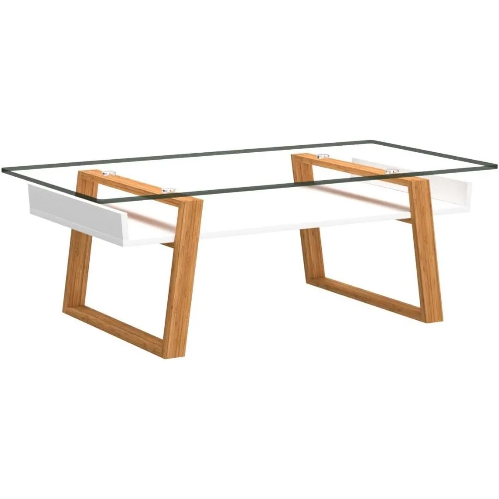 Mesa de centro de cristal moderna, centro de mesa elegante para decoración de sala de estar con parte superior de vidrio templado, diseño elegante como regalo, color blanco