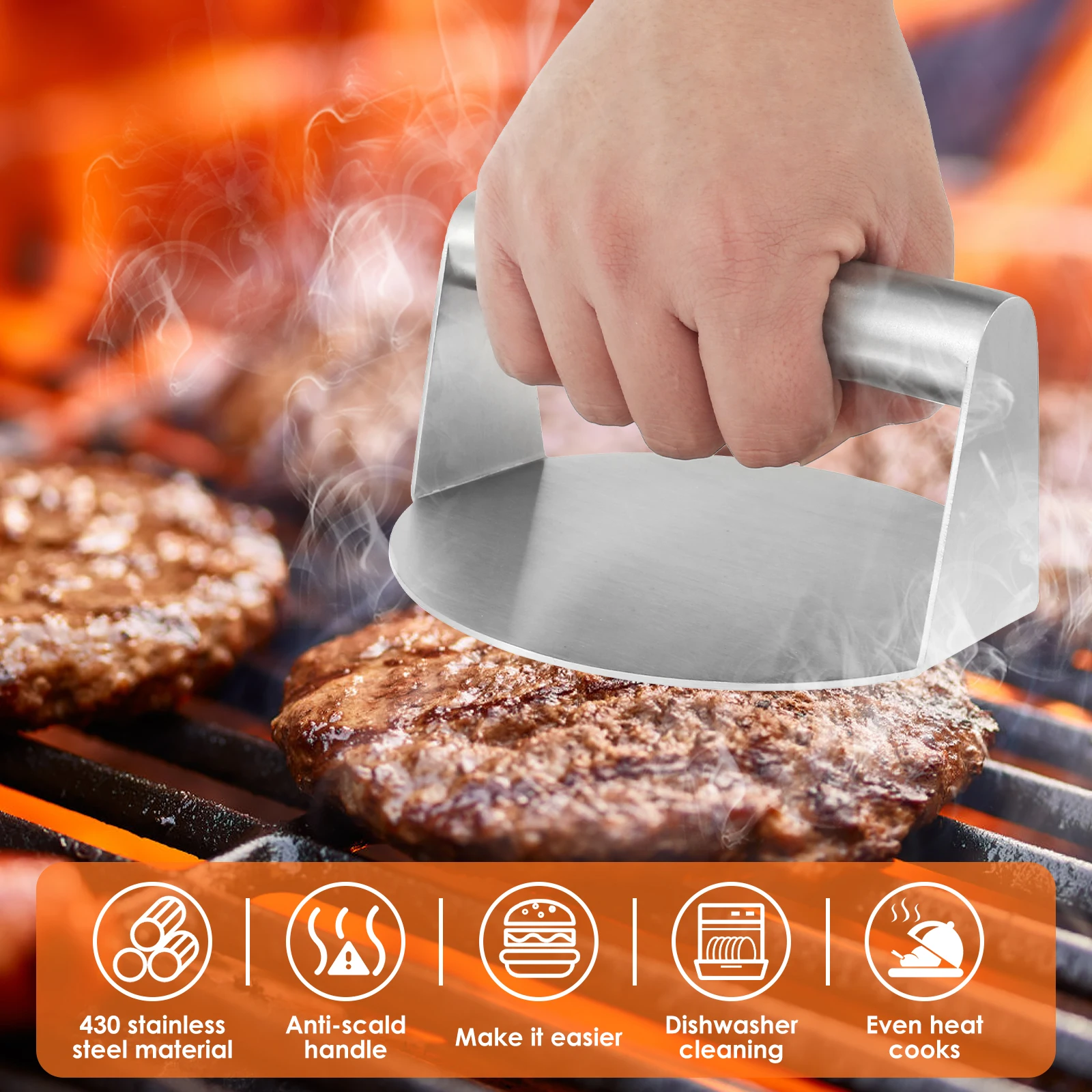 Smash Burger Press Tools Meat Cooking Mold Squeezer Patty Making Smasher Griddle Stainless Steel Hamburger Maker Kitchen Tool — zdjęcie 3