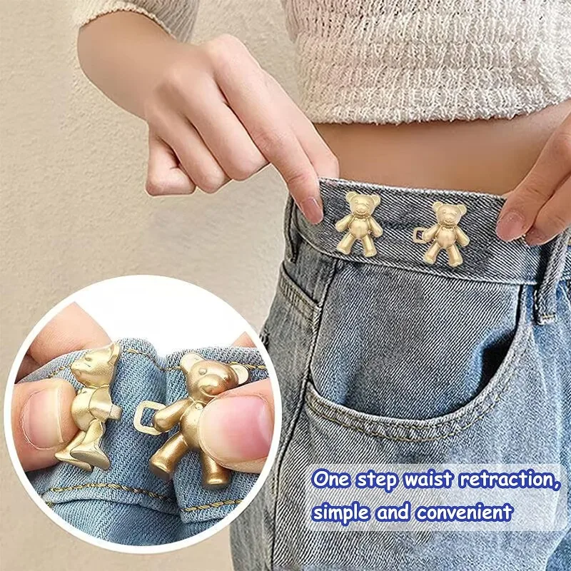 5 Paar verstellbare Jeans-Knöpfe in Bärenform, kein Nähen, Ersatz-Jeans-Knopfnadeln, abnehmbarer