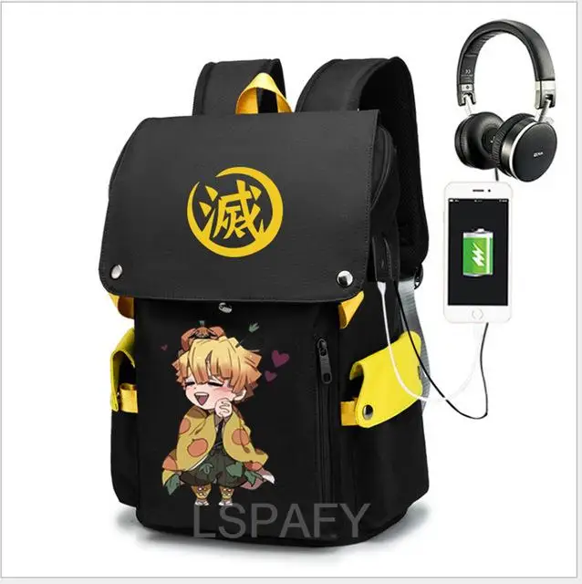 Anime Demon Slayer Agatsuma Zenitsu School Bag Oxford Laptop Bags Boy Girl School Backpack Large Capacity Travel Bag For Kids