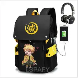 Anime Demon Slayer Agatsuma Zenitsu School Bag, Oxford Laptop Bags, Boys and Girls School Backpack, Large Capacity Travel Bag for Kids